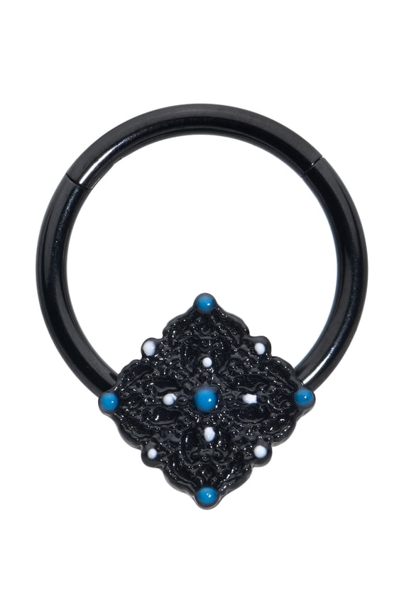 16G Surgical Steel Black Hinged Segment Ring Seamless Cartilage Nipple Ring Lacy Rhombus Nose Hoop 3/8"