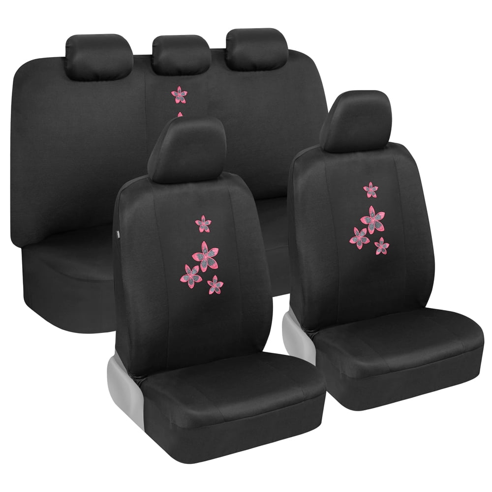 BDK SC-505 Design Car Seat Cover (Floral Design Front Rear Full Set Seat Protection + 1 Steering Wheel Cover + 2 Belt Pads), 1 Pack