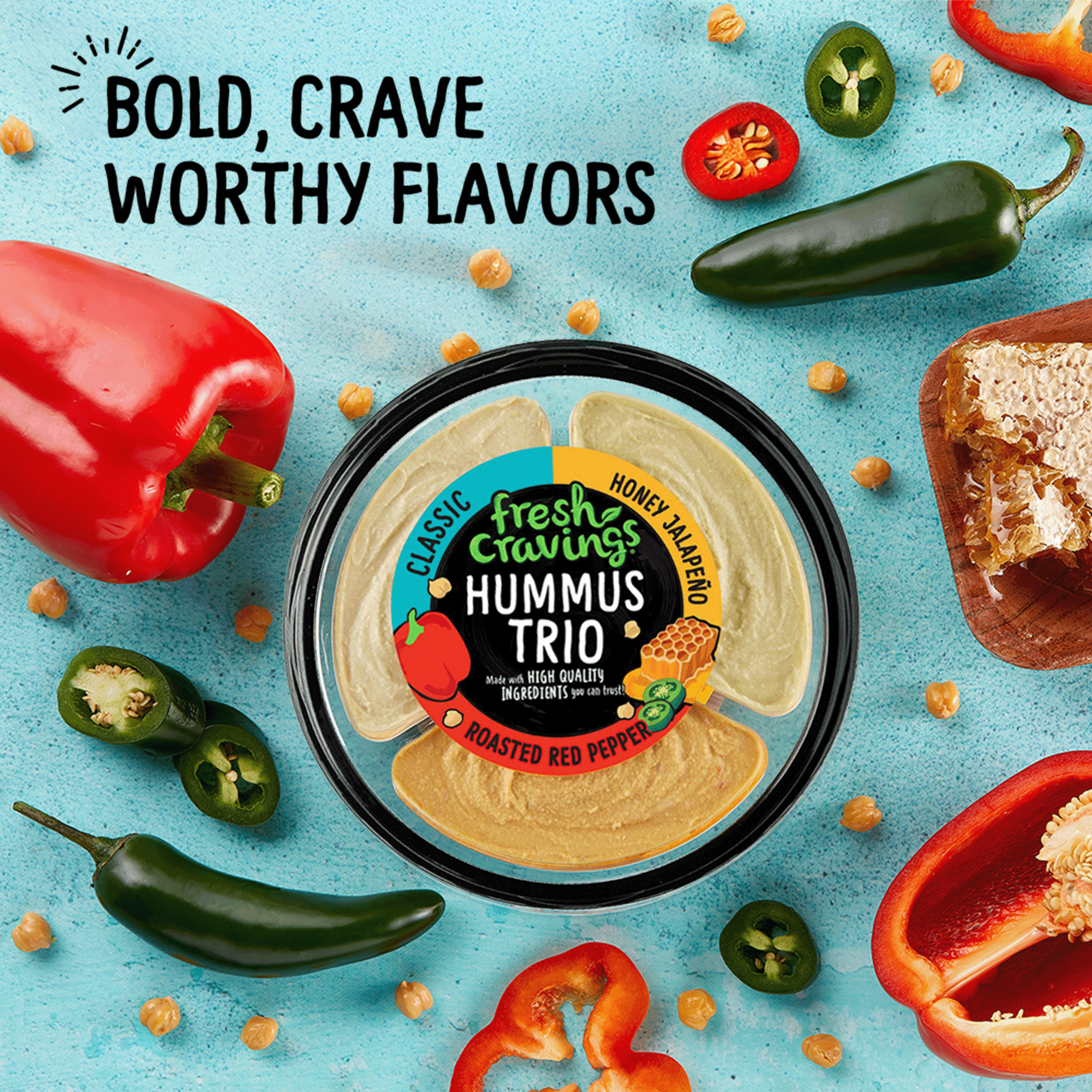 Fresh Cravings Plant-Based Chickpeas Hummus Trio Dip, 18 oz