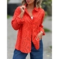 thumbnail image 2 of Chouyatou Women's Crochet Eyelet Button Down Rolled Up Long Sleeve Boho Shirt Blouse Tops, 2 of 3