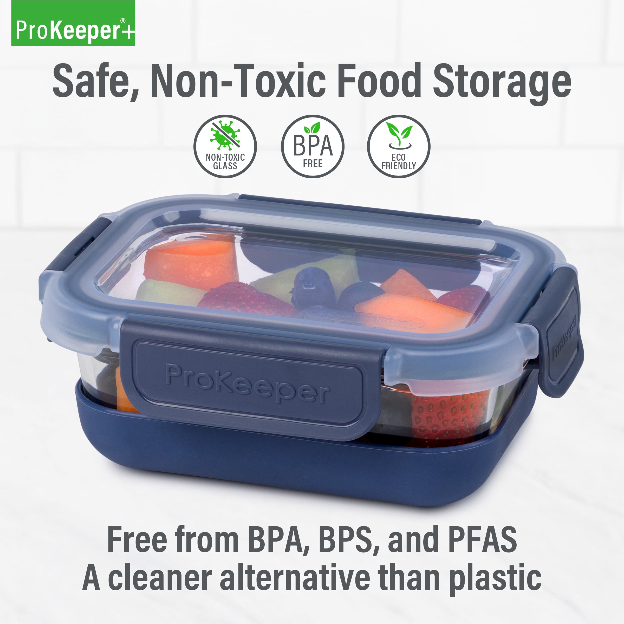 (2 pack) Prokeeper+ 1.6 Cup Glass Food Storage Container with Silicone Base, Designed to Help with Pantry Storage and Everyday Organization