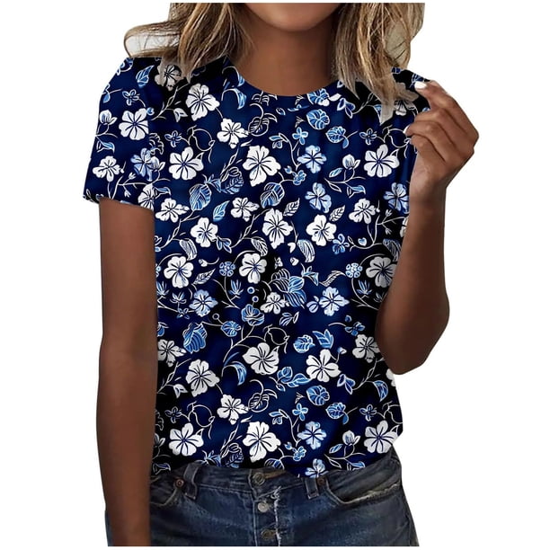 Camisetas de Manga Corta para Mujeres Moda Impresa Cuello Redondo Camiseta, Lentejuelas Detalle para Primavera Verano Casual Y Fiesta