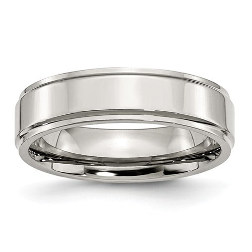 Jewelry by Sweet Pea Chisel Stainless Steel Polished 6mm Ridged Edge Band