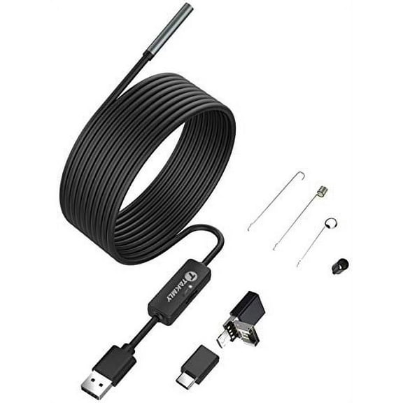 USB Endoscope Type C Borescope for OTG Android Phone, Windows PC, MacBook, 5.5 mm 0.21 Inch Inspection Snake Camera Waterproof, 16.4FT Semi-Rigid Cord with 6 LED Lights (16.4 ft)