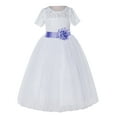 thumbnail image 2 of Ekidsbridal Girl Pageant Flower Girl Dress - White Lace Short Sleeve with Bow Sash LG2T-A (Size: 2-12), 2 of 3