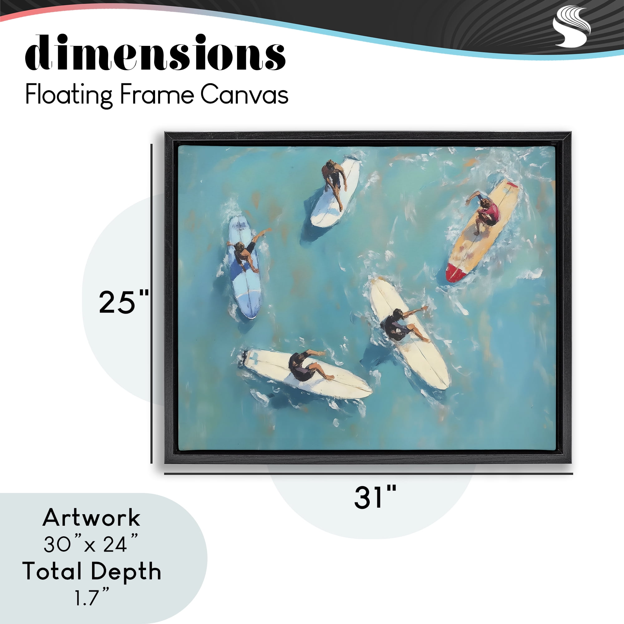 Stupell Industries Group of Surfers at Sea Black Framed Floater Canvas Wall Art, design by LSR Design Studio