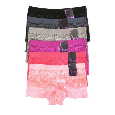 - 6 Pack of Women Hipster Panties Floral Lace Boyshorts Cheeky Underwear Bikini