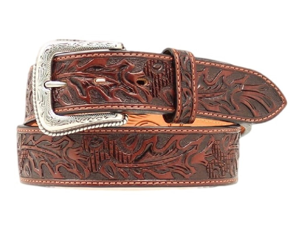 Nocona Western Belt Mens Leather Tooled Acorn Leaf Dark Mocha N2490802 ...