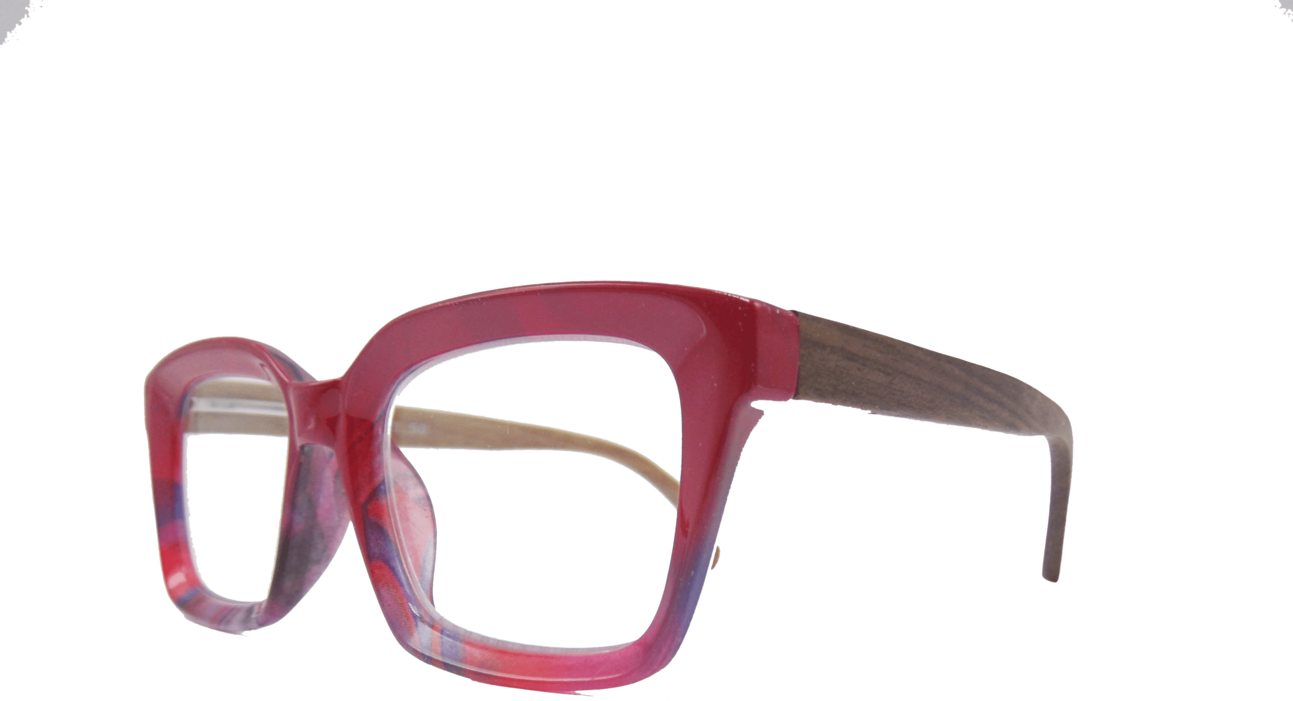 EYEGEMS Brand Eyeglasses +3.00 Women Eco Friendly Sustainable  Reading Glasses  Ladies Walnut Wood Red  & Multicolor 0552