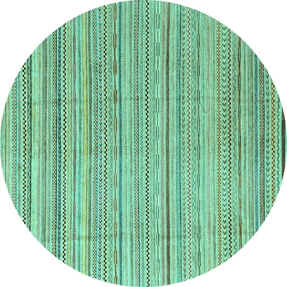 Ahgly Company Machine Washable Indoor Round Abstract Turquoise Blue Modern Area Rugs, 7' Round