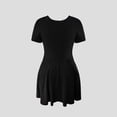 thumbnail image 5 of AURA Womens Black Colorblock Knit V Neck Short Sleeve Pleated Tie Waist A Line Mini Dress Plus Size 1XL 3XL, 5 of 6