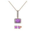 thumbnail image 2 of Paris Jewelry 18K Rose Gold 3Ct Halo Amethyst Square 18 inch Necklace and Earrings Set Plated Women, 2 of 5