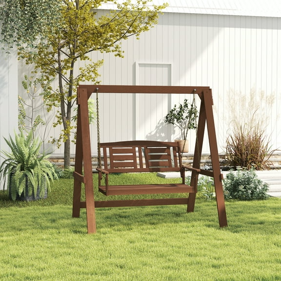 HOMLUX 2-Seater Outdoor Porch Swing with Chains, Meranti Hardwood, Teak-Oil Finished