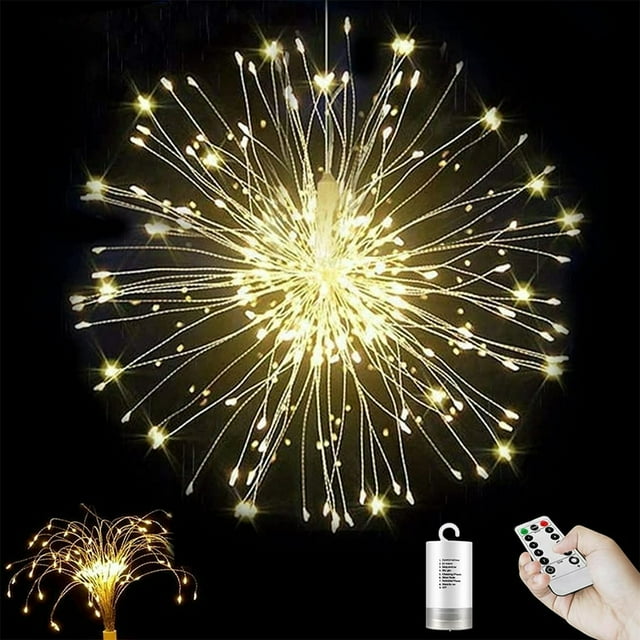 Outdoor Chandelier Lights Battery Operated Outdoor Fireworks 1 Pack 120 LED 8 Mode Waterproof Firework Fairy String Hanging Umbrella Lights for Garden Outside Party Christmas (Warm Whit