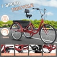 thumbnail image 6 of Jacgood Adult Tricycle 26" Wheels 7-Speed Trike 3 Wheels Trike with Basket and Adjustable Paddle Portable Bicycle for Adults Exercise Shopping Picnic Outdoor Activities,Red, 6 of 7