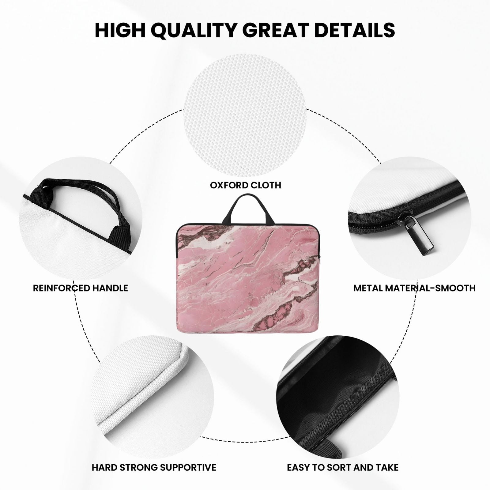 Laptop Sleeve Bag For Women Men 14inch Waterproof Durable Protective Computer Carrying Cover Handle Laptop Case Bag Pink Marble_2