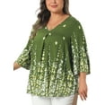 thumbnail image 4 of Agnes Orinda Women's Plus Size Boho Tops Floral V Neck 3/4 Sleeve T-Shirt Summer Casual Blouse 2X Green, 4 of 6