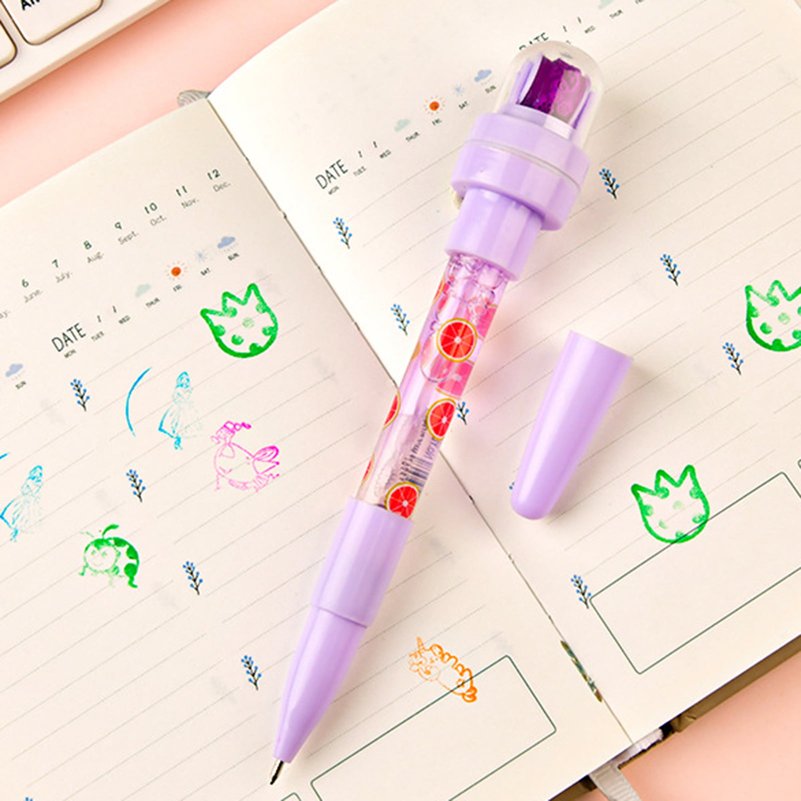Set of 3 pcs (5 in 1) Bubble Stamp Ballpoint Pen with Cute and Lovely Roller