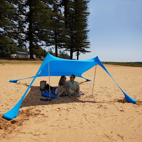 6.8x6.5ft Large Beach Canopy Tent with UPF50 Sun Protection, 2 Stability Poles – Portable Sun Shelter for Camping, Beach, Picnics & Backyard