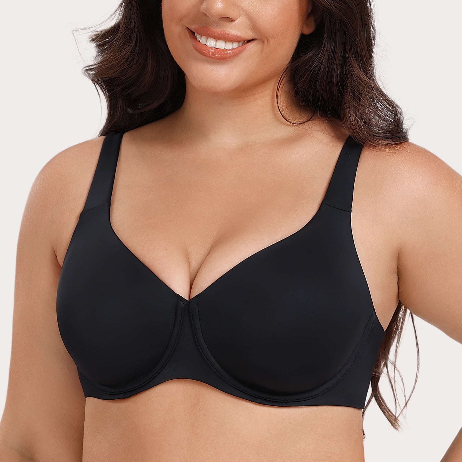 MELENECA Women's Plus Size Minimizer Underwire Full Coverage Unlined Seamless Cup Bras Black 44B