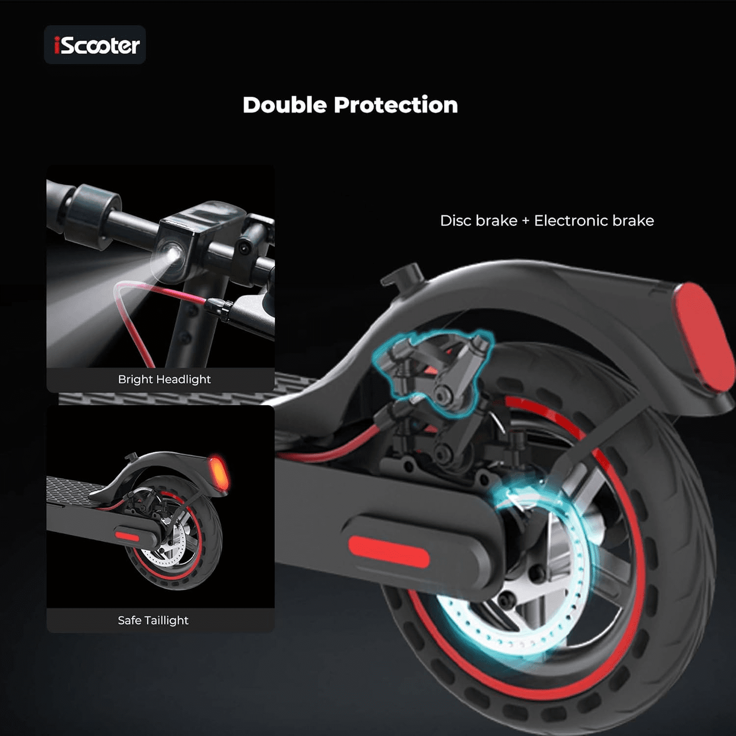 iScooter Electric Scooter, 18Miles Travel Range, 15.6 Mph Top Speed, 350W Scooter Electric with 8.5 Inch Solid Tire, Smart APP, Double Braking Systems for Kids, Teenage and Adults - Black