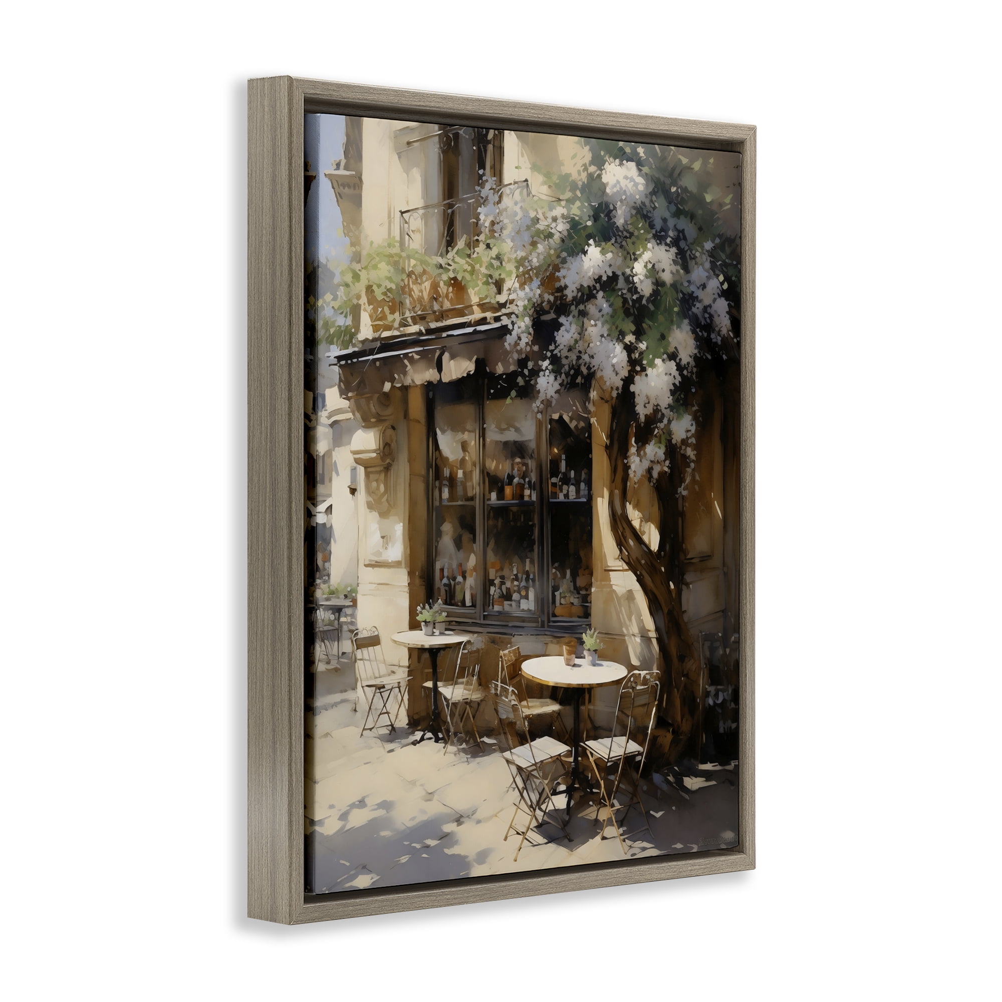Stupell Industries Sunlit French Cafe Terrace Brown Framed Floater Canvas Wall Art, design by Creative Studio