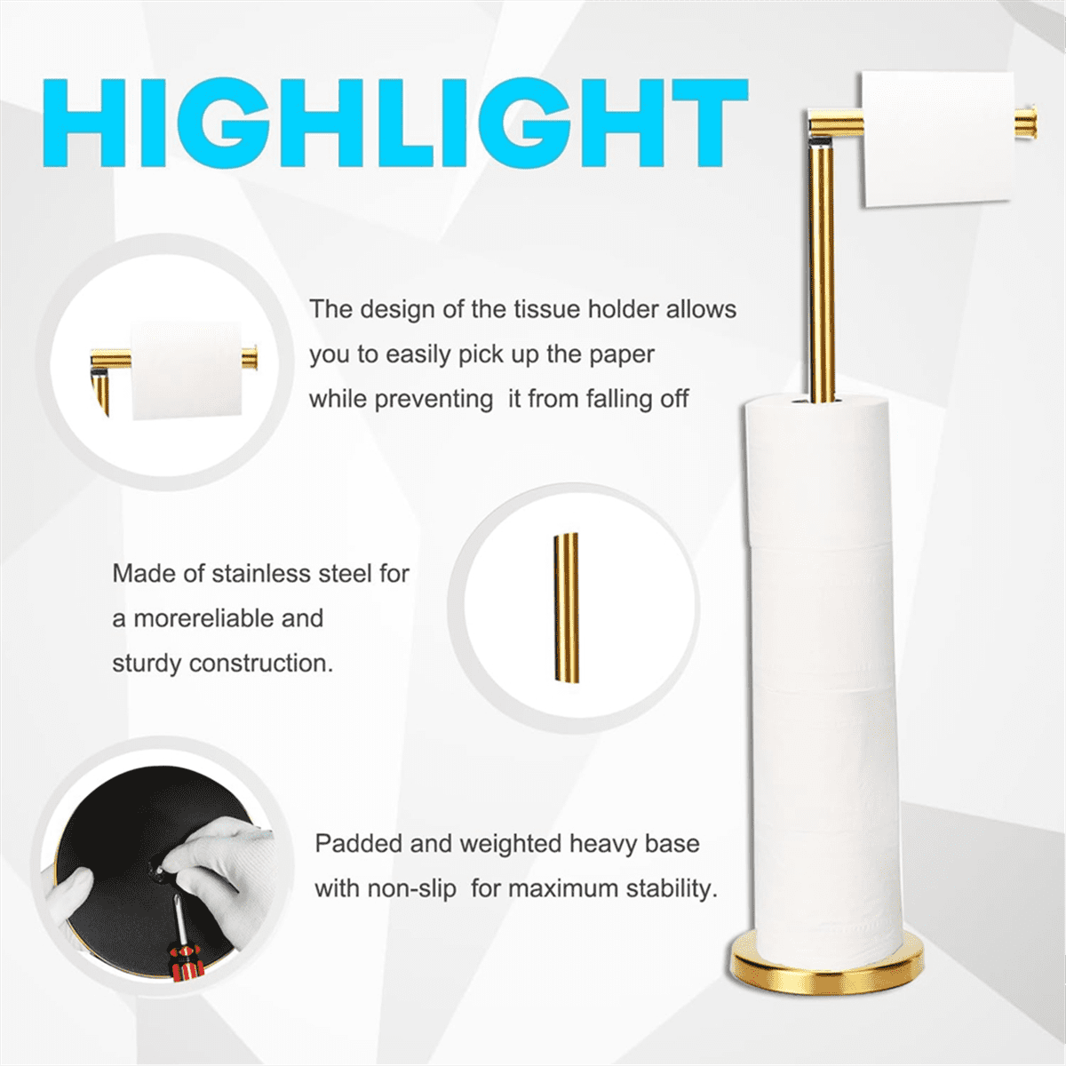 Toilet Paper Holder Stand, Storage Tissue Roll Holder Free Standing for Bathroom, Modern Toilet Paper Roll Holder