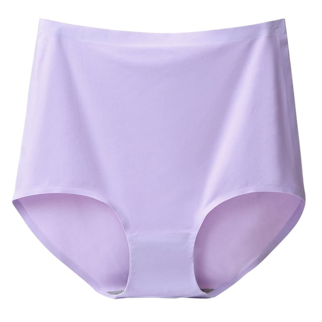Gibobby Braguita cintura alta Calzoncillos talla grande para mujer, cintura ultraalta, Color sólido, calzoncillos sin rastro seda helada, no se atraparán en el medio del trasero(Lila, L)
