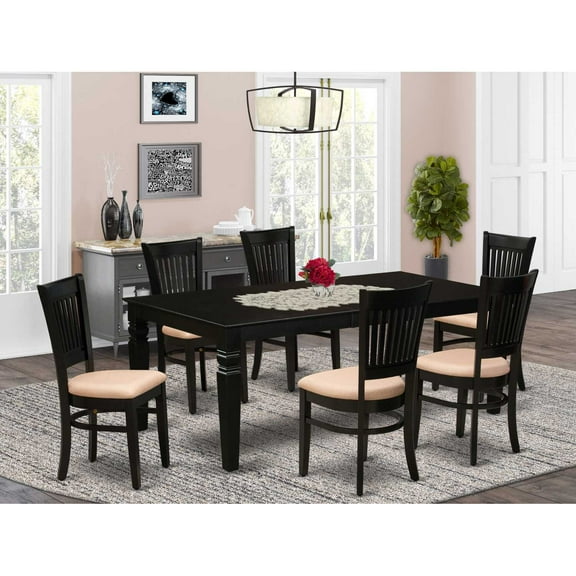 East West Furniture Logan 7-piece Wood Dining Set with Cushion Seat in Black