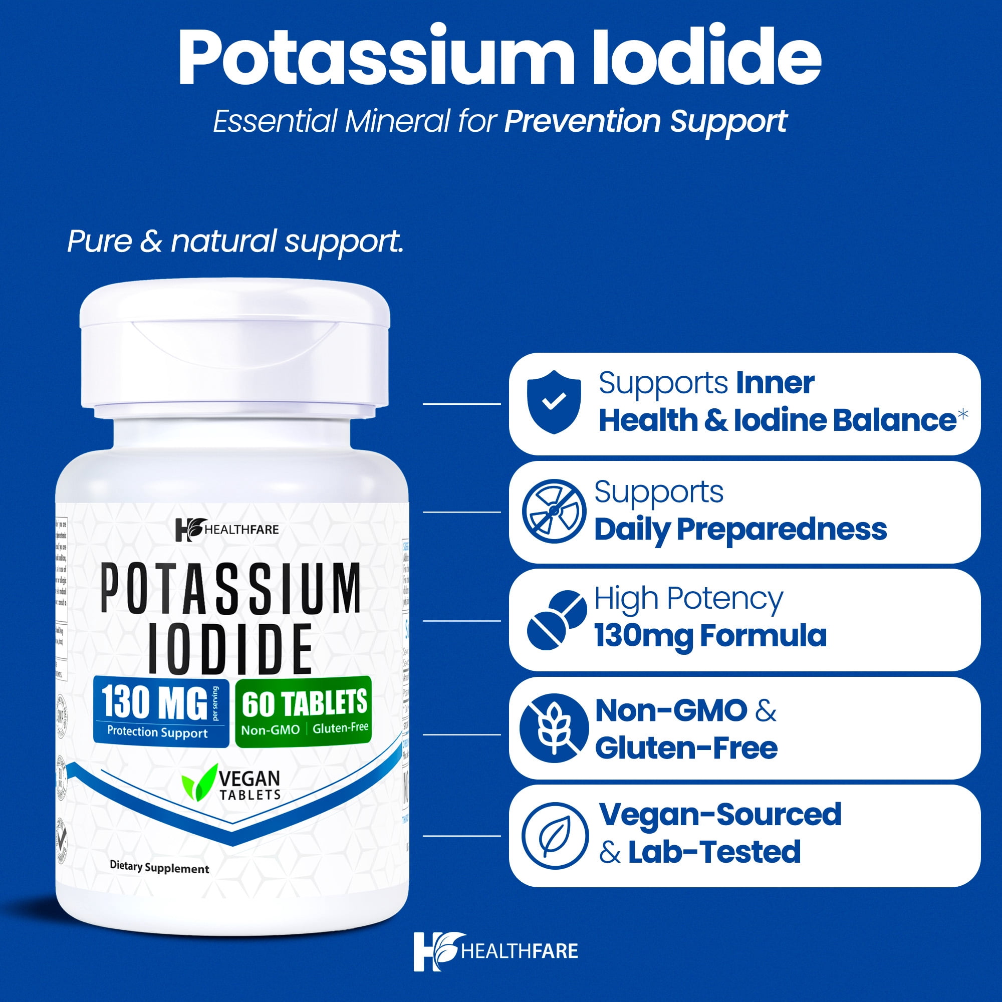 HealthFare Potassium Iodide 130mg | 360 Fast-Dissolving Tablets (6 Pack) | KI Pills | Long Shelf Life | Non-GMO | Made in the USA