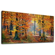 Forest Wall Art Autumn Woods Canvas Pictures Landscape Contemporary Wall Art Large Modern Nature Canvas Artwork Trees Red Leaves for Living Room Bedroom Office Wall Decor 60 x 120 cm