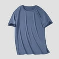 thumbnail image 2 of Ahuyic Mens Plus Size Top,Mens Summer Blouse,Summer Mens Casual Fashion Solid Color Round Neck Blouses /T-shirt Light Blue XXXXXL, 2 of 5