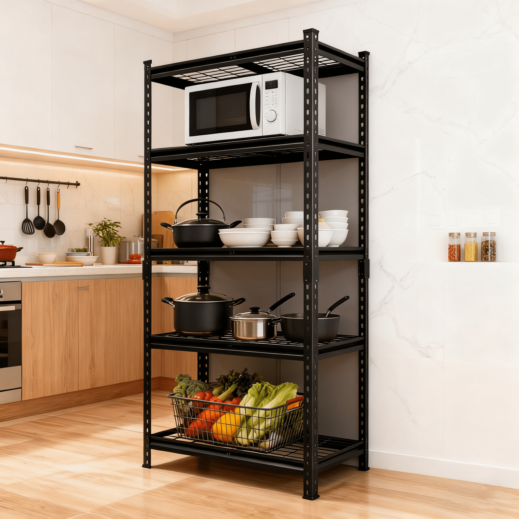 5-Tier Storage Shelves, Heavy-Duty Garage Shelving, Adjustable Shelving Unit, Steel Shelf, Boltless Assembly, for Garage, Shed, 2,250 lb Load, 36"W x 18"D x 72"H, Black