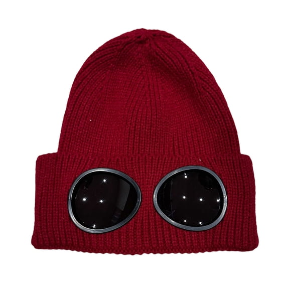 Versatile Unisex Knit Skull Hat with Decorative Goggles Weaving Hat for Outdoor Activities and Street Fashion