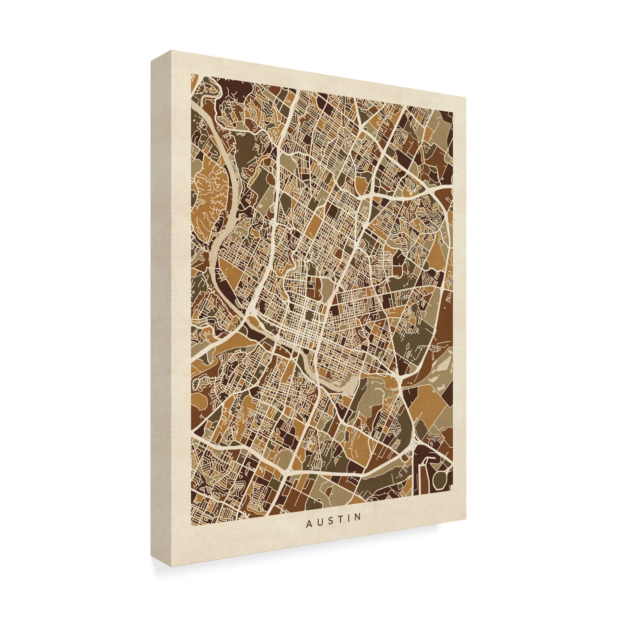 Trademark Fine Art 'Austin Texas City Map Brown' Canvas Art by Michael Tompsett