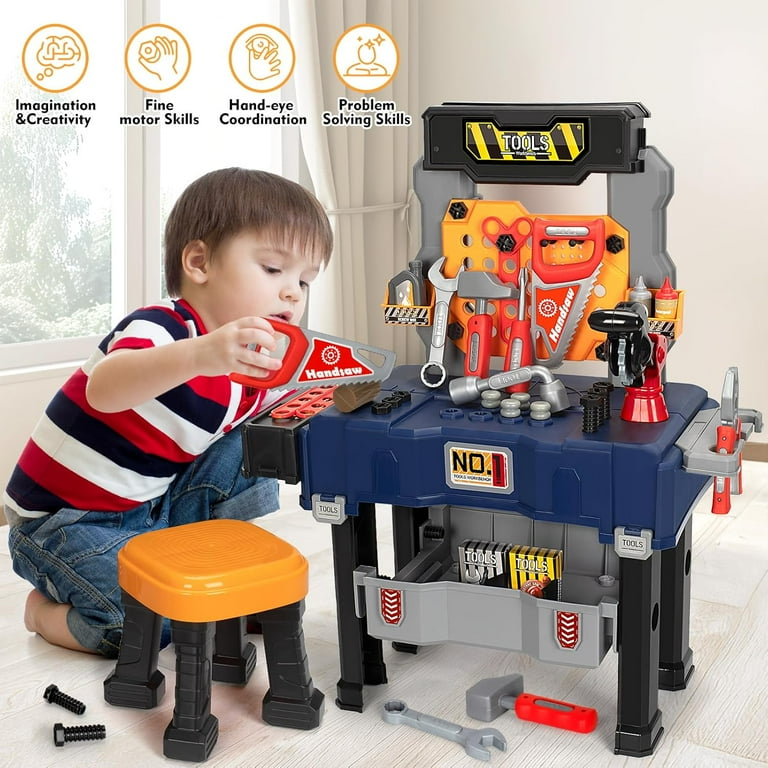 132-Piece Kids Tool Bench Set With Electric Drill & Realistic Tools – Workbench Playset For Toddlers 3-5 Years