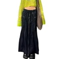 thumbnail image 2 of hirigin Women's Spring Autumn Long Skirt Black Low Waist Flared Style Zipper Denim Skirt, 2 of 9