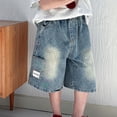 thumbnail image 4 of Boys Faded Wash Loose‑Fit Denim Capri Pants, Elastic Waist Wide‑Leg Knee‑Length 7/8 Jeans Shorts With Pockets for Big Kids, 4 of 6