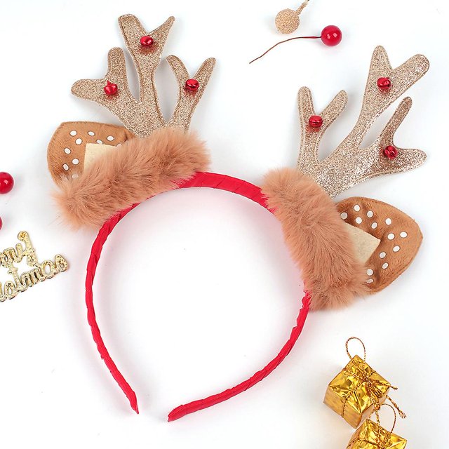 Diadema navideña para niños con astas de peluche montadas en ladrillos y hebilla para la cabeza, lindos y elegantes accesorios para el cabello para niñas pequeñas