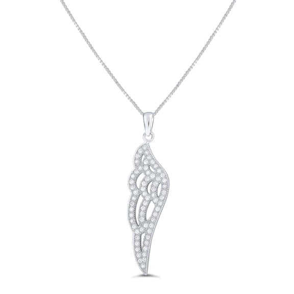 SilverCloseOut Sterling Silver CZ Angel Wing Charm Necklace