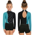 thumbnail image 2 of iiniim Girls 3 Piece Gymnastics Outfits Long Sleeve Leotard with Shorts Hairband Sparkly Ballet Dancewear Green 16, 2 of 7