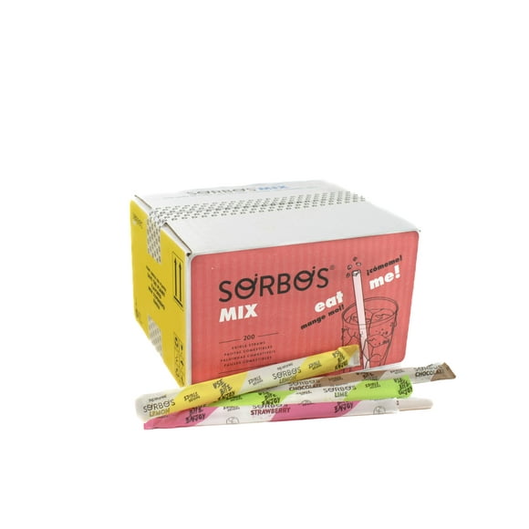 Sorbos Pailles Comestibles, Mélange de Saveurs Variété, Chocolat, Citron, Lime, Fraise, Emballées Individuellement, Sans PFAS, Sans Allergènes, Sans Gluten, 7.4 Pouces de long (Lot de 200)