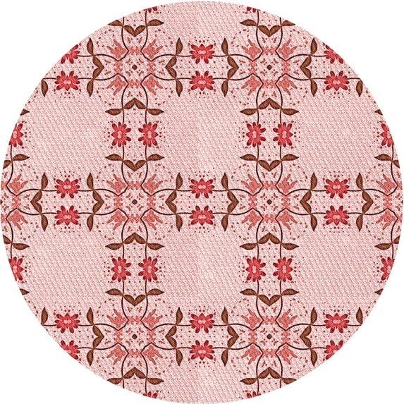Ahgly Company Machine Washable Indoor Round Transitional Red Area Rugs, 7' Round