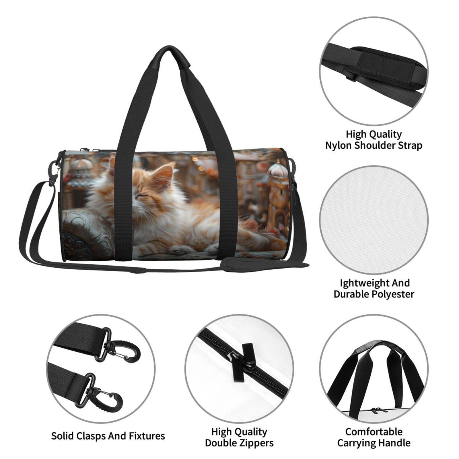 Vsdgher Serene Kitten Kingdom 45L Foldable Duffel Bag, Sports Gym Bag,Overnight Bag, Portable Weekender Bag for Airplanes