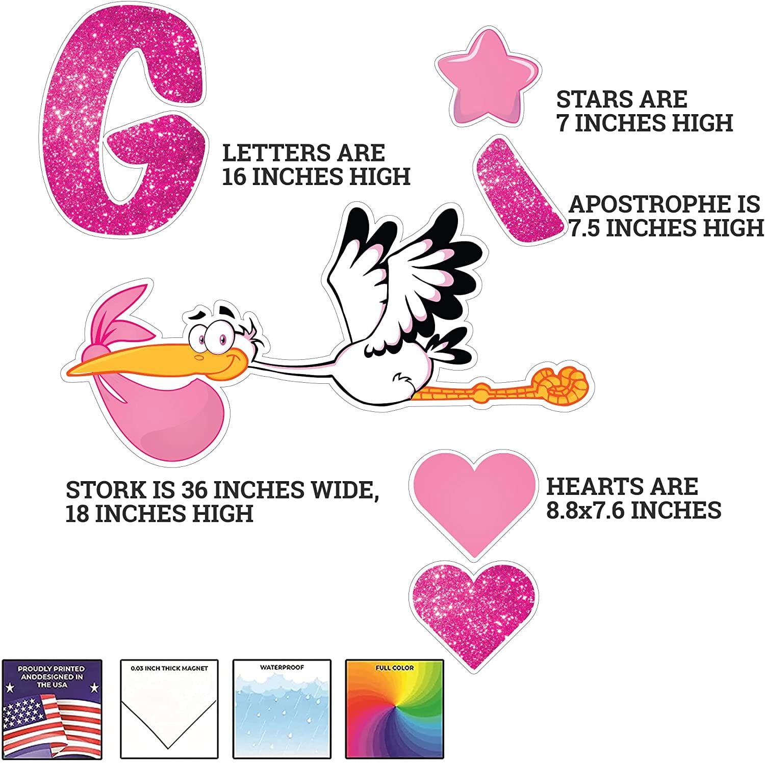 VictoryStore Jumbo It's A Girl Christening Baby Shower Magnets Garage Magnet Set 19727