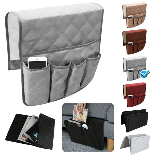 Couch Sofa Chair Armrest Organizer Cover, Non-Slip Recliner Armrest Cover Holder Organizer Double Sided with 5 Pockets for Phone, Book, Magazines, TV Remote Control - 35 Inch x 13 Inch