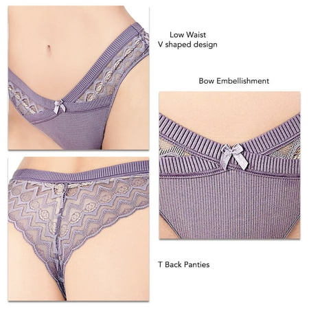 

Women Thongs Lace Panties Charming Low Waist For Home Jujube Red Black Dark Purple