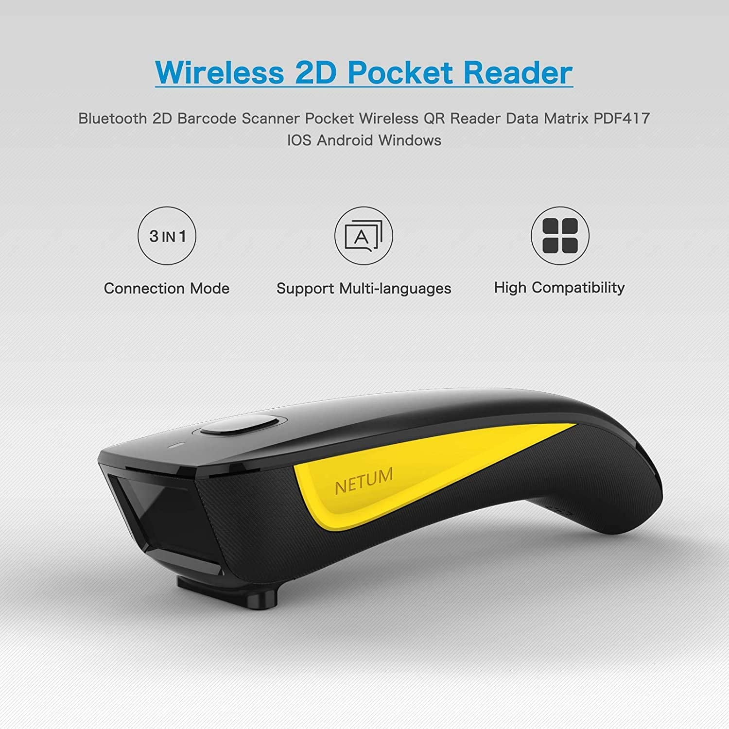 NETUM C750 Wireless Bluetooth Barcode Scanner with USB Cable & USB Dongle