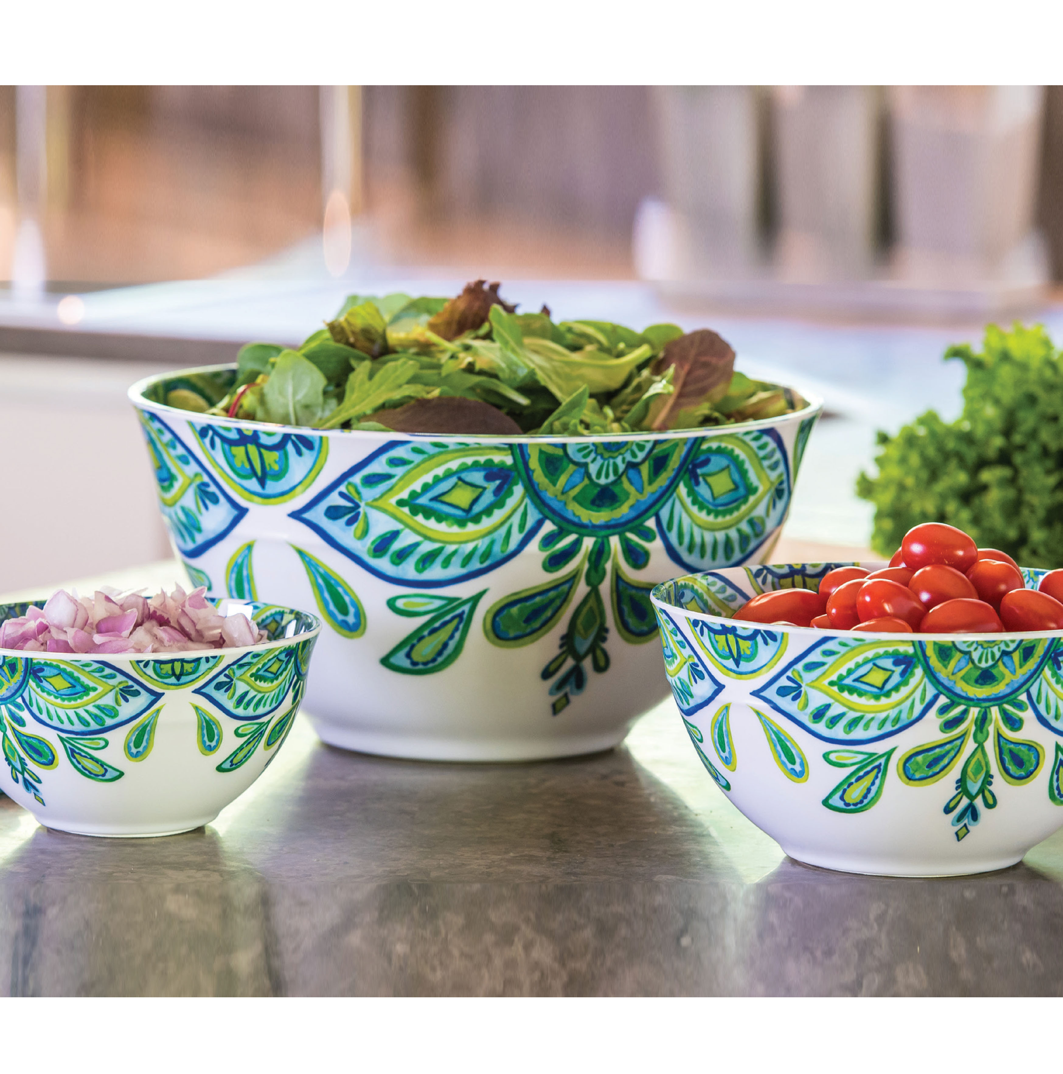 10 Piece Melamine Mixing Bowl Set with Lids, Green and Blue Floral - image 2 of 8