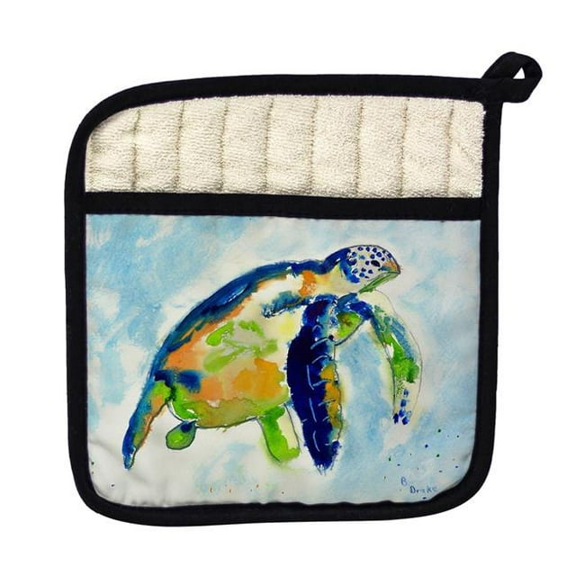Betsy Drake PT134 Blue Sea Turtle Pot Holder